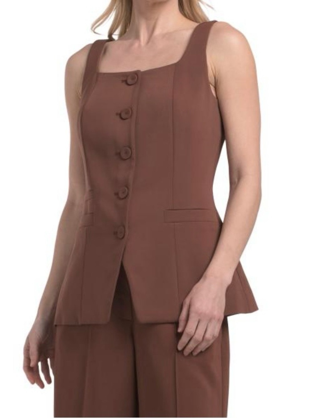 Elie Tahari Brown Sleeveless Button-Front Tailored Top, Size 10